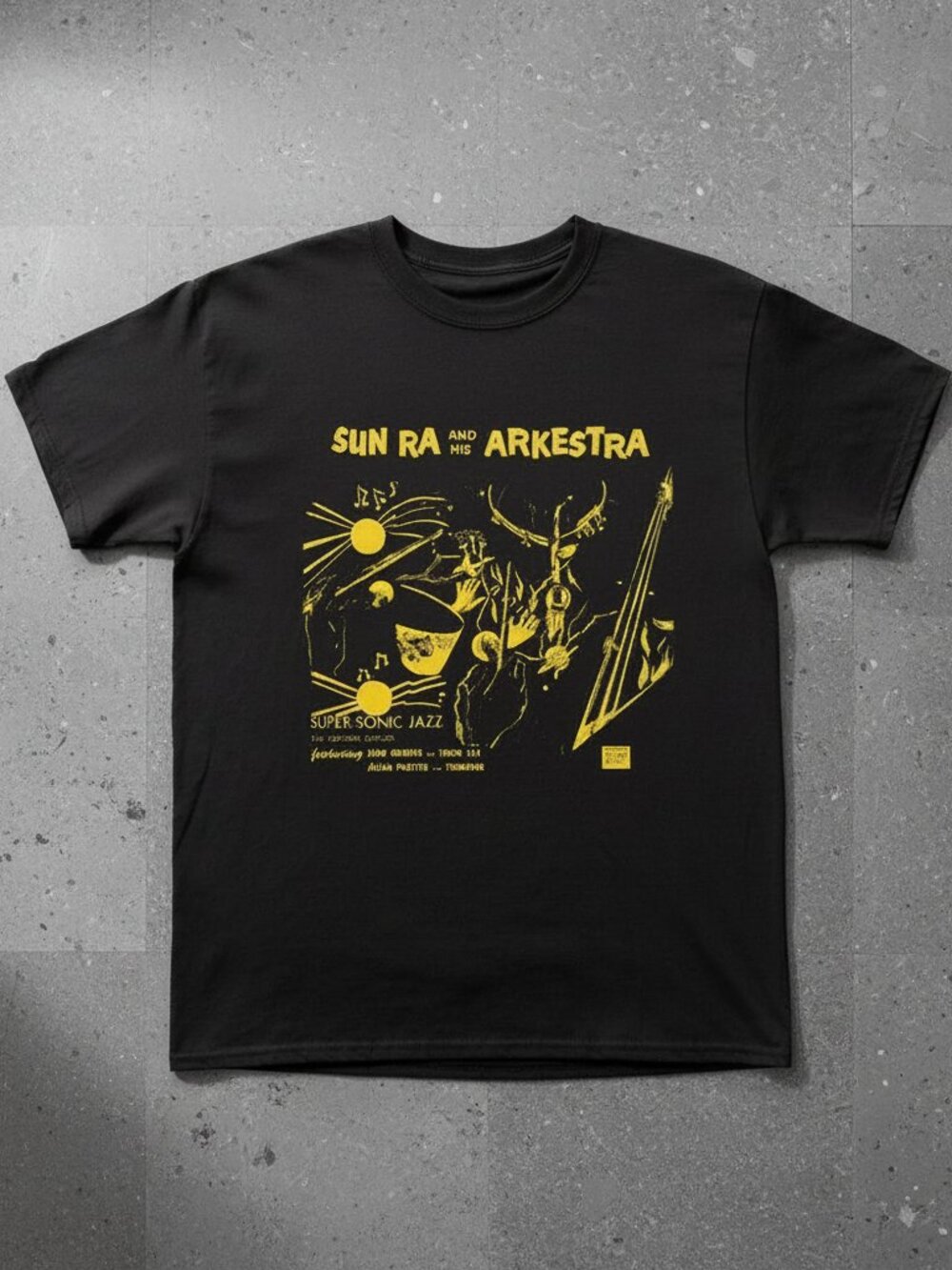 Vintage Jazz Graphic Tee – Retro Cosmic Music Art “Super Sonic Jazz” Unisex